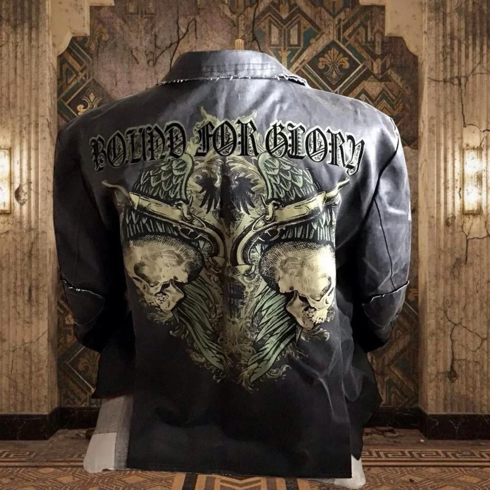 Archaic By Affliction Gray Blazer Jacket  with Embroidered Sleeve
